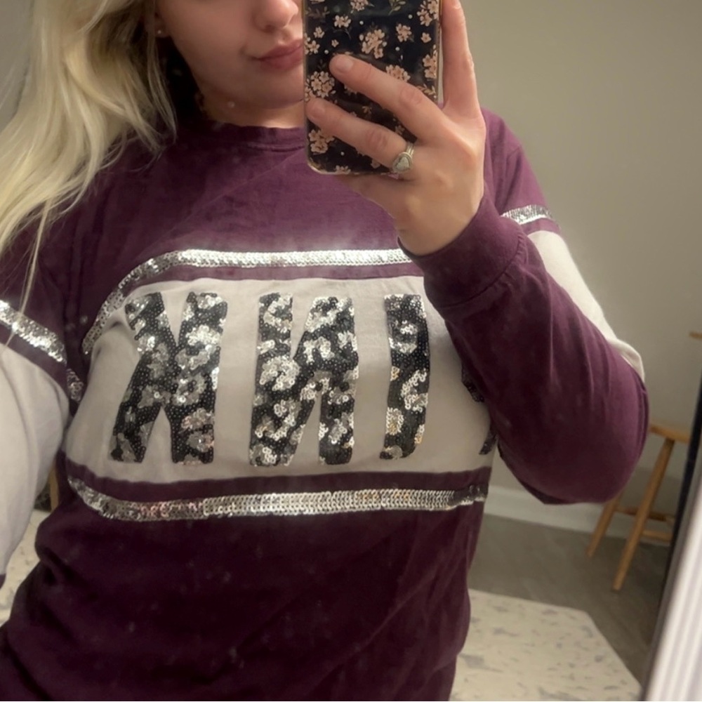 Burgundy and Silver Sequin Victoria’s Secret Long Sleeve Shirt.